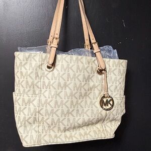 Michael Kors Monogram Beige and Tan Tote